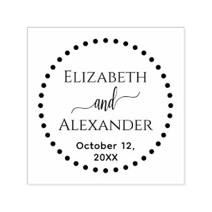 Punktierte Round Frame Bride Groom Namen Datum Hoc Permastempel