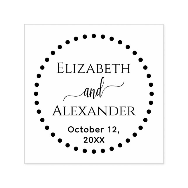 Punktierte Round Frame Bride Groom Namen Datum Hoc Permastempel (Design)