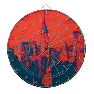 Punktierter roter Retro-Style Pop-Art New York Cit Dartscheibe