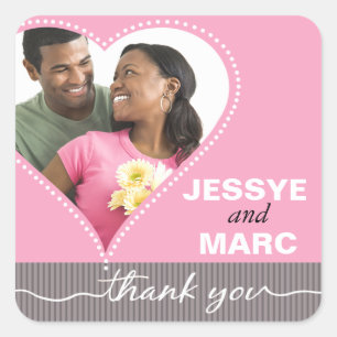 Punktiertes Herz-Foto danken Ihnen rosa Grau Quadratischer Aufkleber