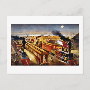 Pünktlich - Historische Lokomotiven bei Nacht Postkarte