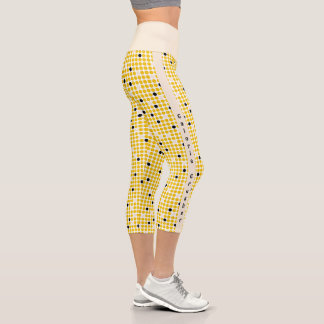 Punktmatrix - Gelb Creme Schwarz-MIT TEXT Capri Leggings