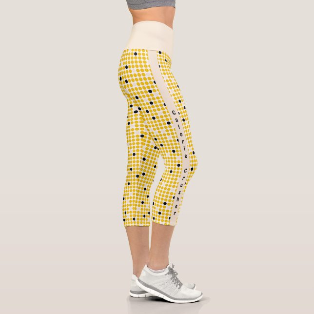 Punktmatrix - Gelb Creme Schwarz-MIT TEXT Capri Leggings (Rechts)
