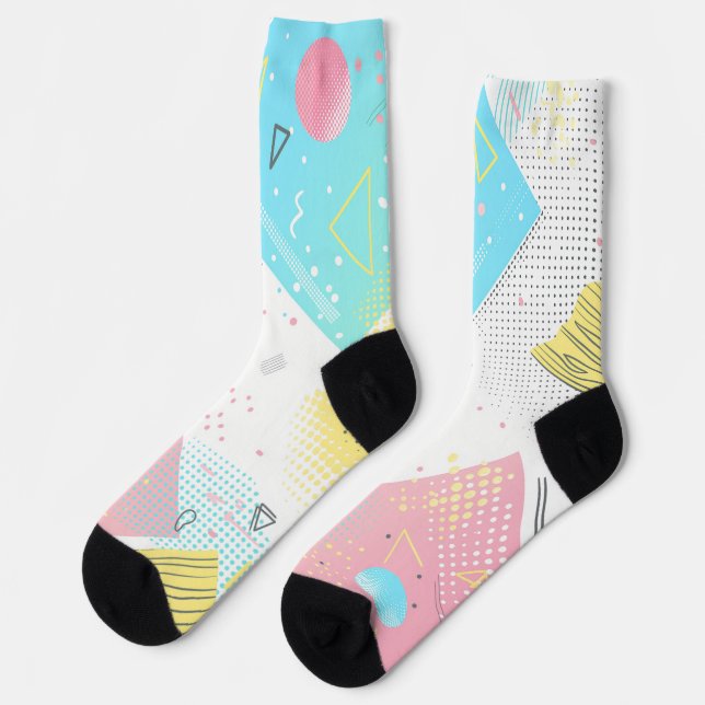 Punktmuster und geometrische Formen im Hintergrund Socken (Linkes Detail)