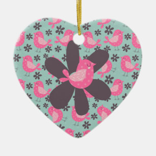 Punktvögel und Blumen Keramik Ornament