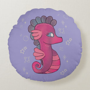 Punky Seahorse Süße rosa Seepferdchen Rundes Kissen