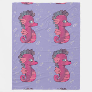 Punky Seahorse   Süßes rosa Seepferdchen Fleecedecke