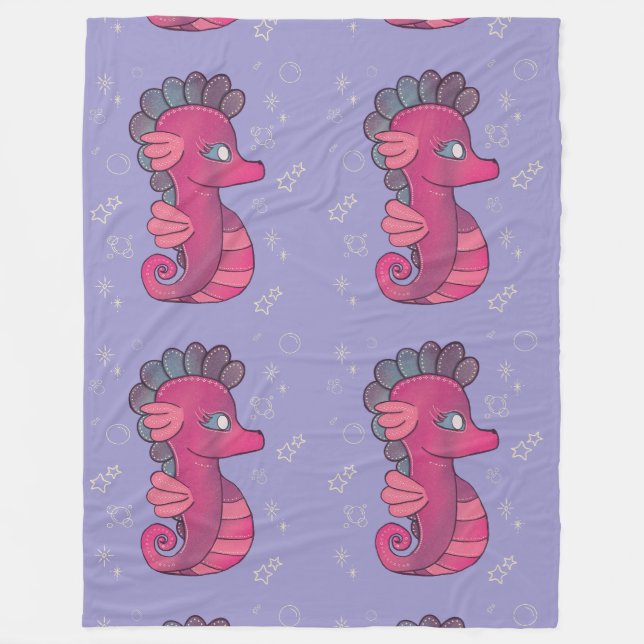 Punky Seahorse | Süßes rosa Seepferdchen Fleecedecke (Vorderseite)