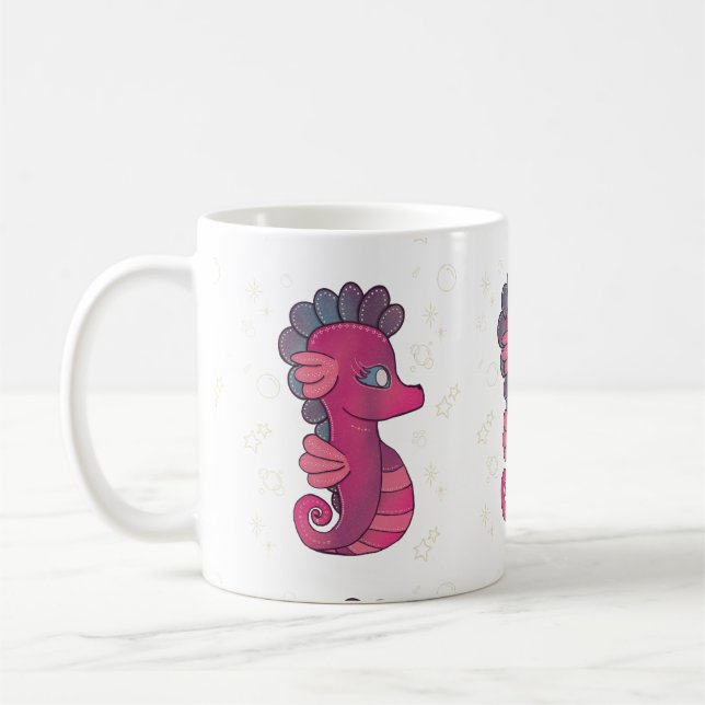 Punky Seahorse | Süßes rosa Seepferdchen Kaffeetasse (Links)