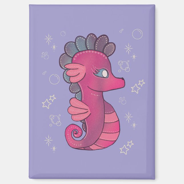 Punky Seahorse | Süßes rosa Seepferdchen Magnet (Vorderseite)
