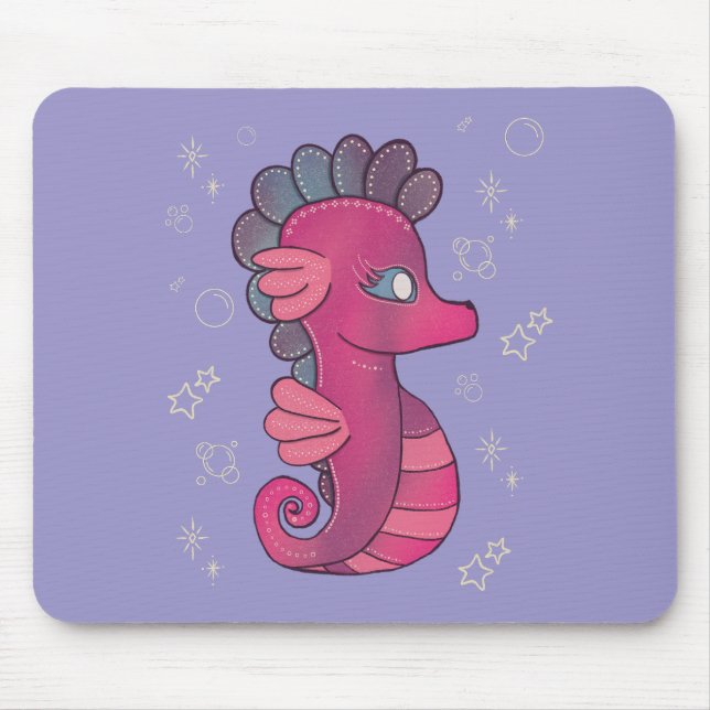 Punky Seahorse | Süßes rosa Seepferdchen Mousepad (Vorne)