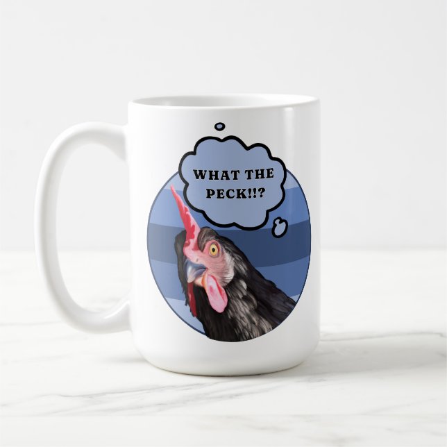 Punny Chicken Face | Was zum Peck?! Kaffeetasse (Links)