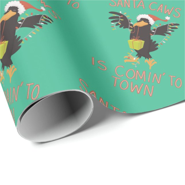 Punny Santa Caws Weihnachtsfeiertag Crow Geschenkpapier (Rolleneckpunkt)
