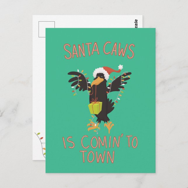 Punny Santa Caws Weihnachtsfeiertag Crow Postkarte (Vorne/Hinten)