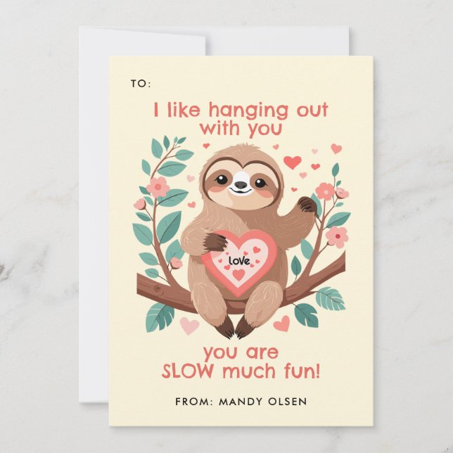 Punny Sloth Classroom Valentine's Exchange Feiertagskarte (Vorderseite)
