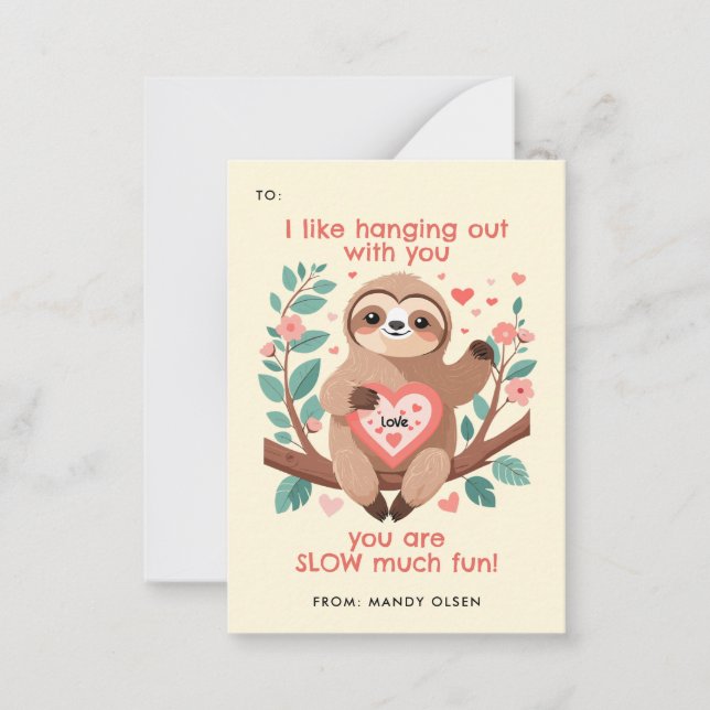 Punny Sloth Classroom Valentine's Exchange Mitteilungskarte (Vorderseite)