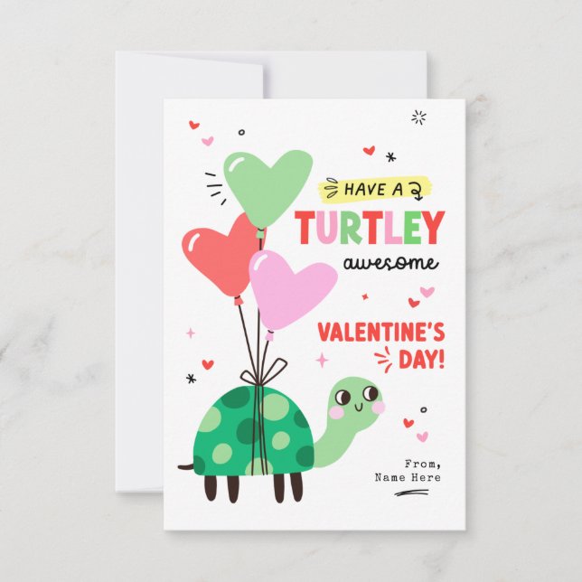 Punny Turtle Valentine's Day Kids Classroom Card Einladung (Vorderseite)