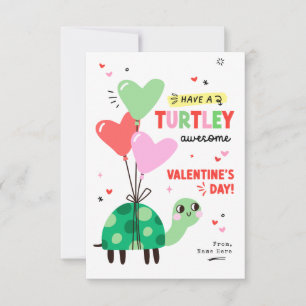 Punny Turtle Valentine's Day Kids Classroom Card Einladung