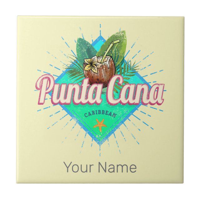 Punta Cana Caribbean Dominikanische Republik Retro Fliese (Vorderseite)
