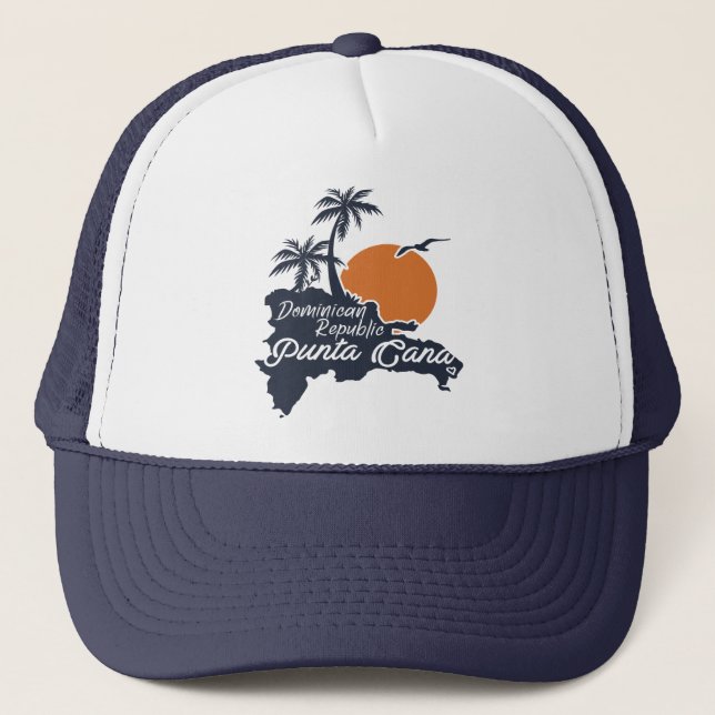 Punta Cana Dominican Map Navy Retro Sunset Truckerkappe (Vorderseite)