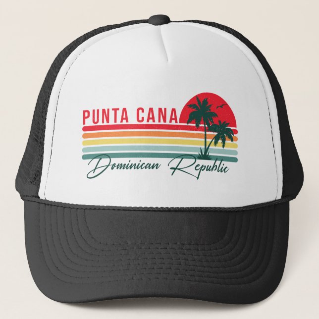 Punta Cana Dominican Palm Tree Beach Vintag Truckerkappe (Vorderseite)