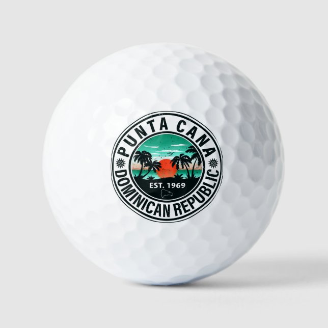 Punta Cana Dominican Palm Tree Retro Sunset 60er Golfball (Vorderseite)
