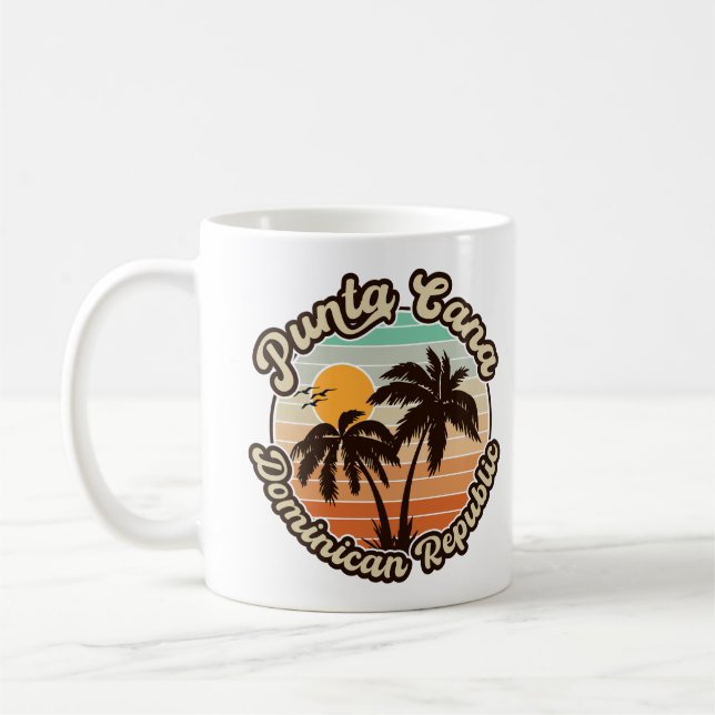 Punta Cana Dominican Palm Tree Retro Sunset 60er Kaffeetasse (Links)