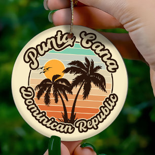 Punta Cana Dominican Palm Tree Retro Sunset 60er Keramik Ornament