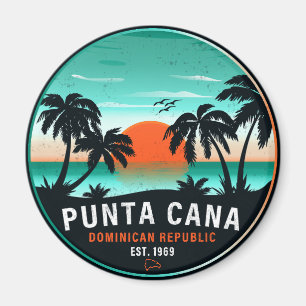 Punta Cana Dominican Palm Tree Retro Sunset 60er Magnet