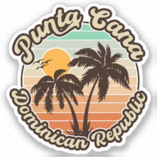 Punta Cana Dominican Palm Tree Retro Sunset 80er Aufkleber