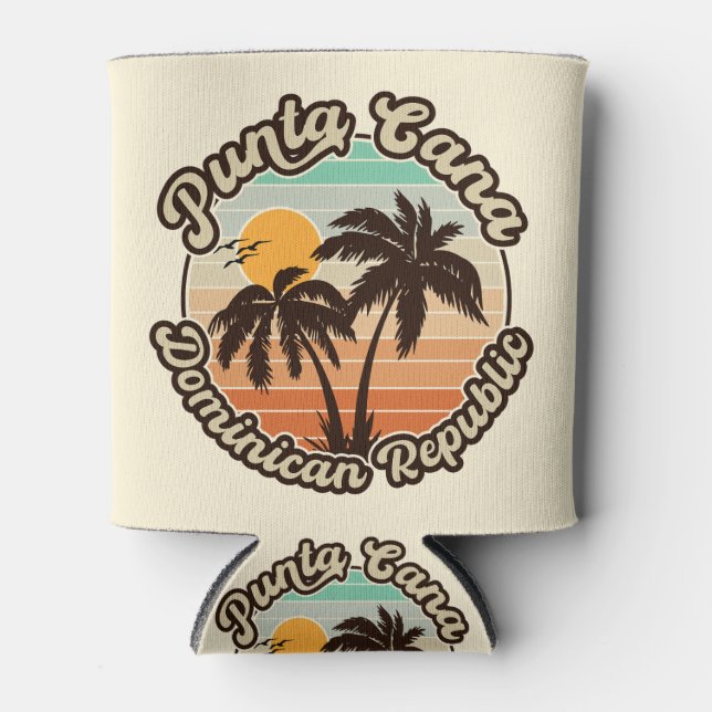 Punta Cana Dominican Palm Tree Retro Sunset 80er Dosenkühler (Vorderseite)
