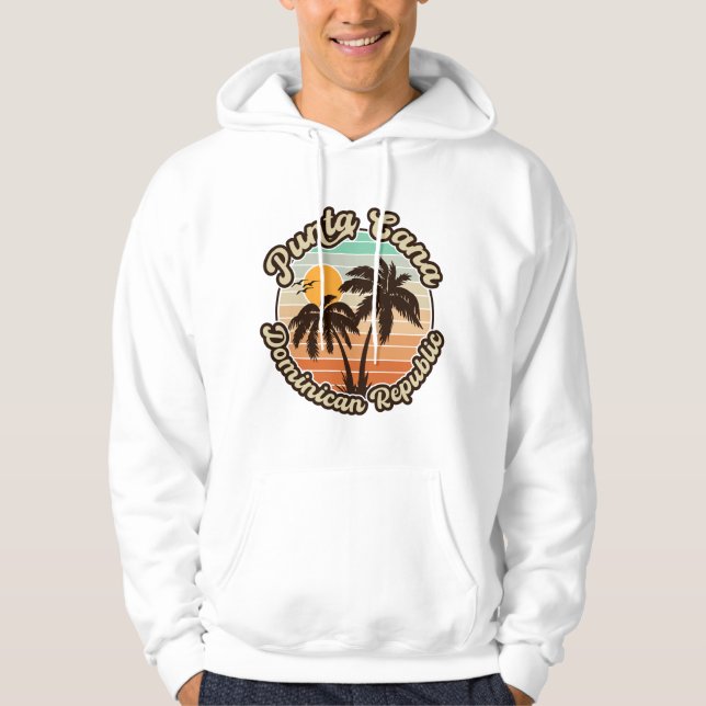Punta Cana Dominican Palm Tree Retro Sunset 80er Hoodie (Vorderseite)