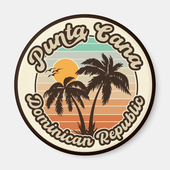 Punta Cana Dominican Palm Tree Retro Sunset 80er Magnet (Vorne)