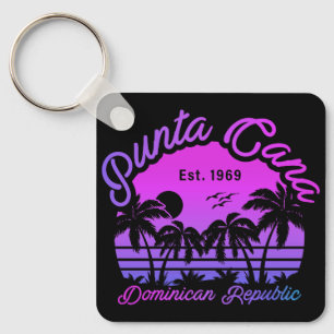 Punta Cana Dominican Palm Tree Retro Sunset 80er Schlüsselanhänger