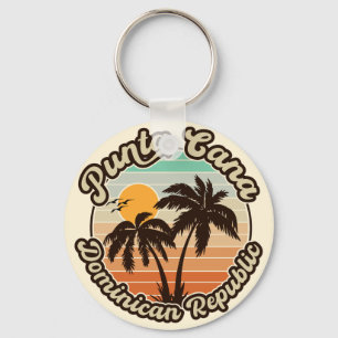 Punta Cana Dominican Palm Tree Retro Sunset 80er Schlüsselanhänger