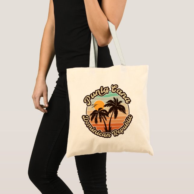 Punta Cana Dominican Palm Tree Retro Sunset 80er Tragetasche (Vorderseite (Produkt))