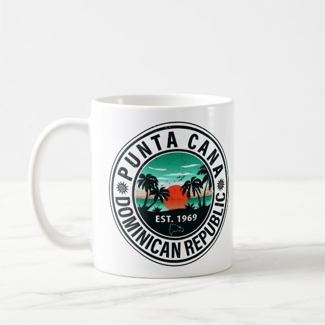 Punta Cana Dominican Palm Tree Retro Sunset Kaffeetasse (Links)