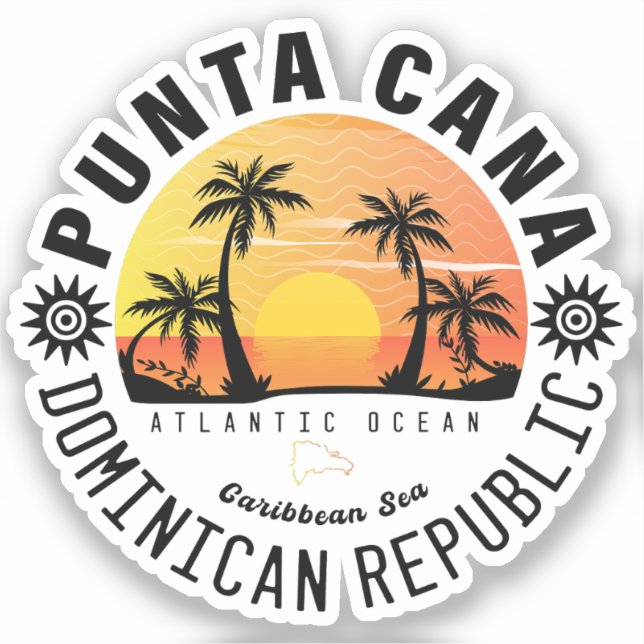 Punta Cana Dominican Retro Sunset Souvenir 60er Aufkleber (Vorderseite)