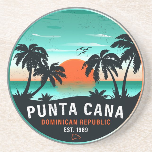 Punta Cana Dominican Retro Sunset Souvenir 60er Getränkeuntersetzer (Vorne)