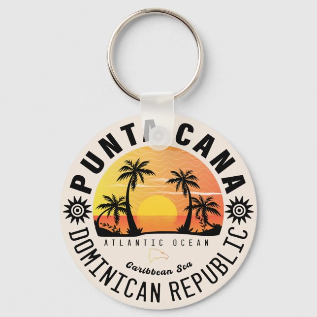 Punta Cana Dominican Retro Sunset Souvenir 60er Schlüsselanhänger (Vorderseite)