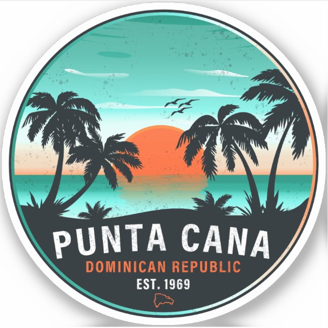 Punta Cana Dominican Retro Sunset Souvenir 80er Aufkleber (Vorderseite)