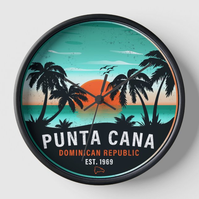 Punta Cana Dominican Retro Sunset Souvenir 80er Uhr (Vorderseite)
