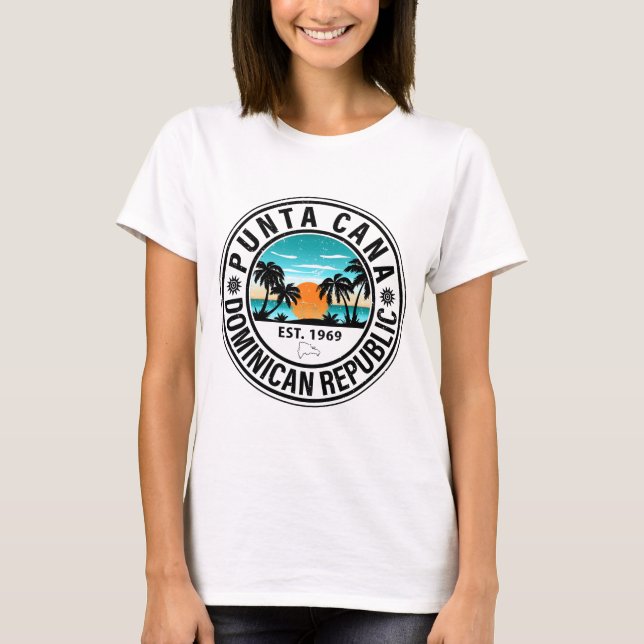Punta Cana Dominican Souvenirs Retro Sunset 60er T-Shirt (Vorderseite)