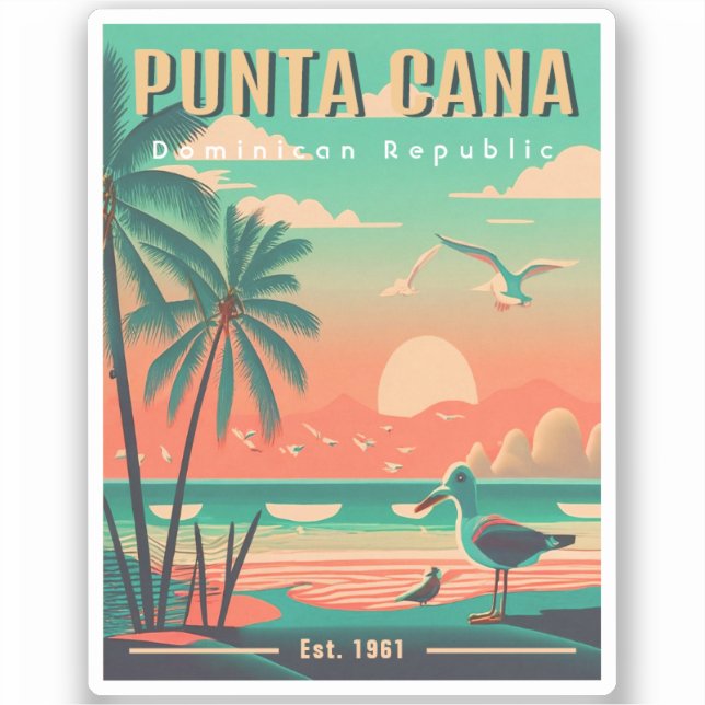 Punta Cana DR. Retro Flamingos Souvenir 1950er Aufkleber (Vorderseite)