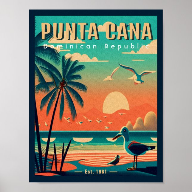 Punta Cana DR. Retro Flamingos Souvenir 1950er Poster (Vorne)