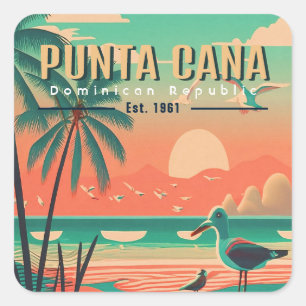 Punta Cana DR. Retro Seagull Souvenir 1950er Quadratischer Aufkleber