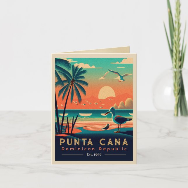 Punta Cana DR. Retro Sunset Souvenirs 1960er Karte (Vorderseite)