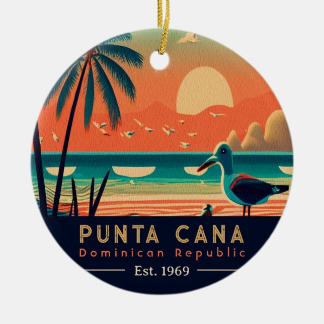 Punta Cana DR. Retro Sunset Souvenirs 1960er Keramik Ornament (Vorne)