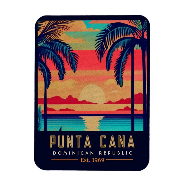 Punta Cana DR. Retro Sunset Souvenirs 1960er Magnet (Vertikal)