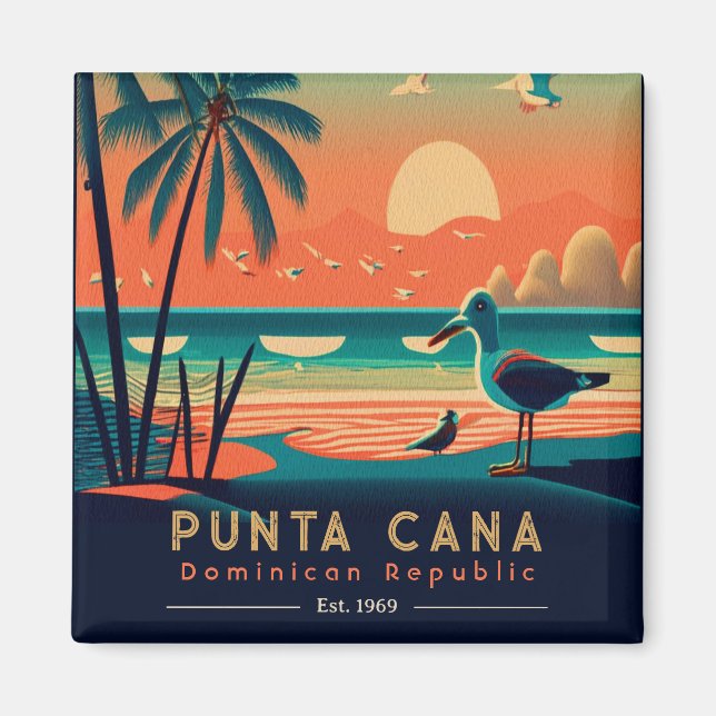 Punta Cana DR. Retro Sunset Souvenirs 1960er Magnet (Vorne)